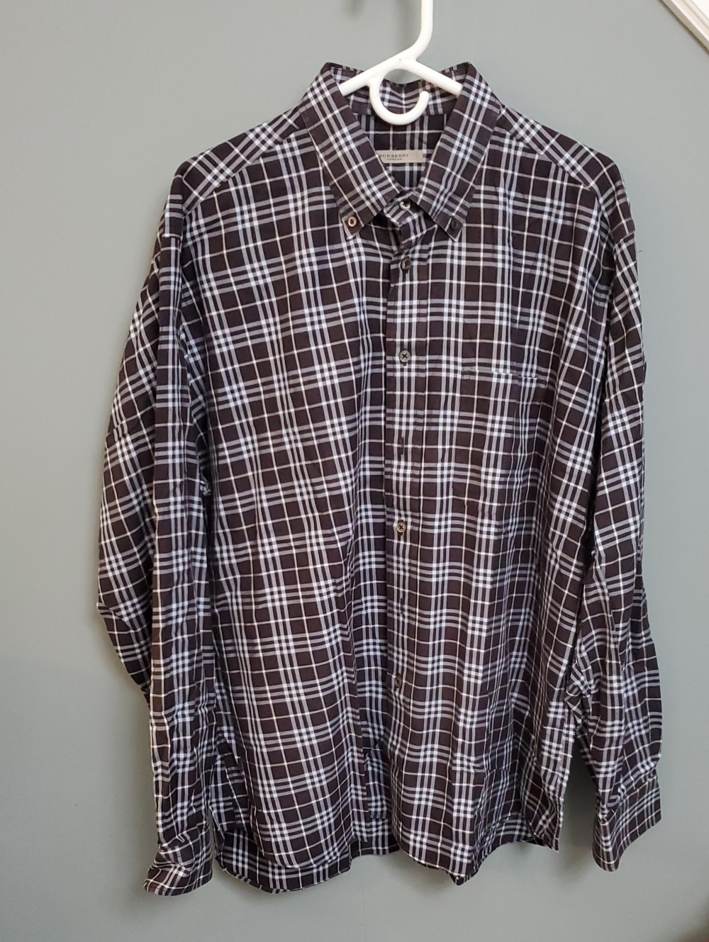 BURBERRY London Black and White Plaid Button-Down Shirt (sz XL)